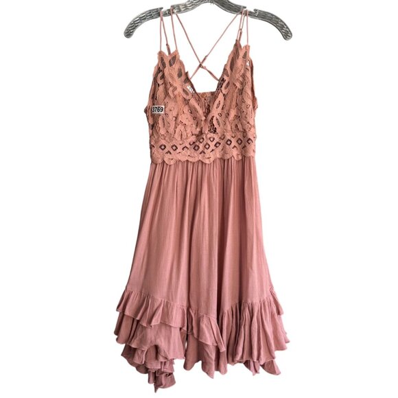 Free People One Lace Crochet Adella Slip Dress Women Medium Nude Pink - Picture 2 of 11
